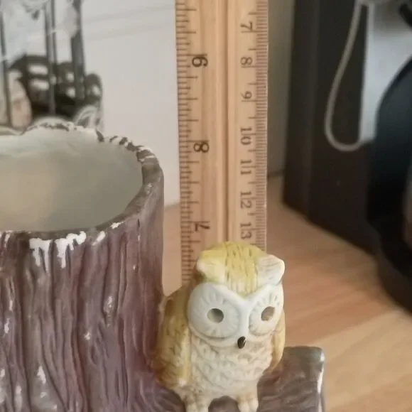 Vintage Ceramic Hand Painted Spooky Tree With Owl & Ghost Holding a Pumpkin Fig - Picture 14 of 15